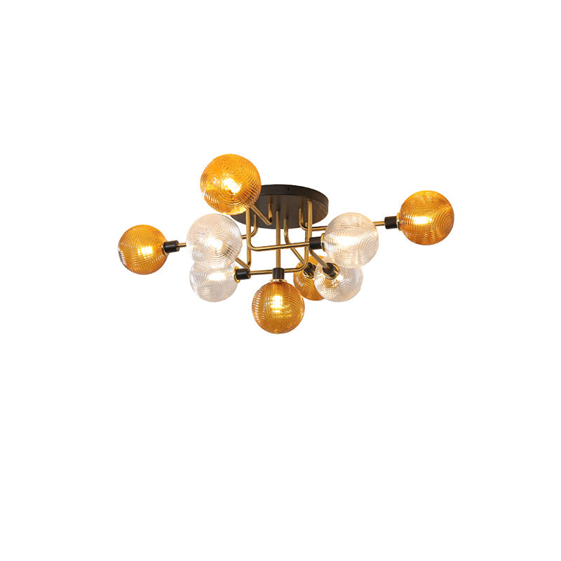 Olverai Ribbed Smoked/Green Glass Globe Ceiling Light