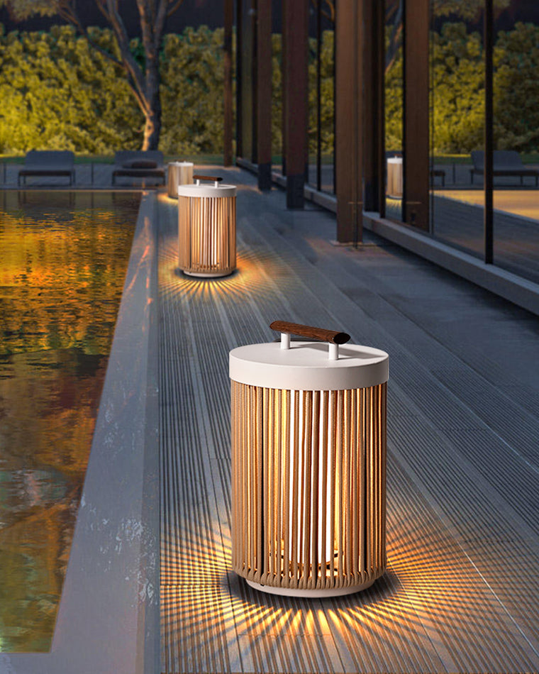 Olverai Outdoor Solar Portable Wicker Lantern