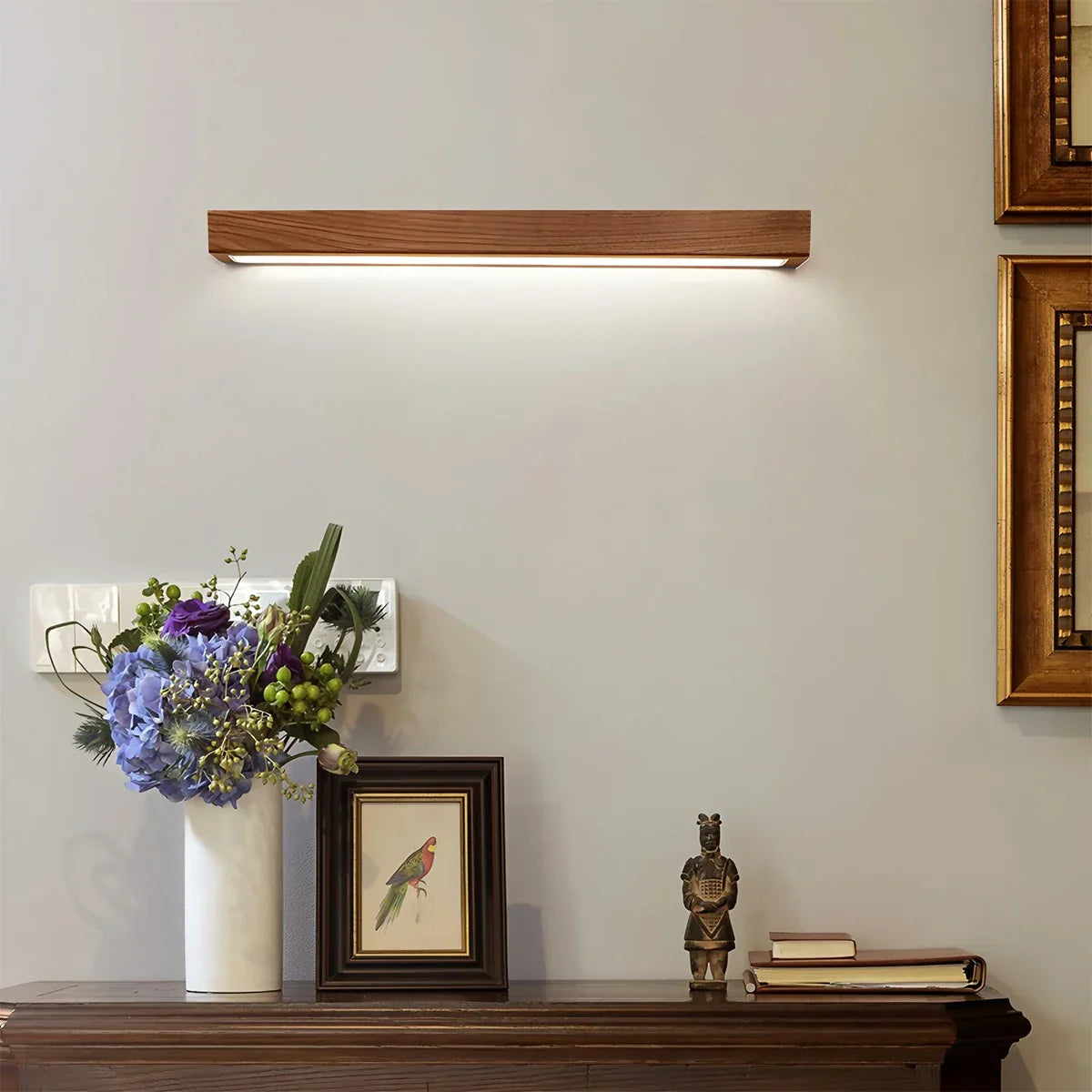 linear wood wall light