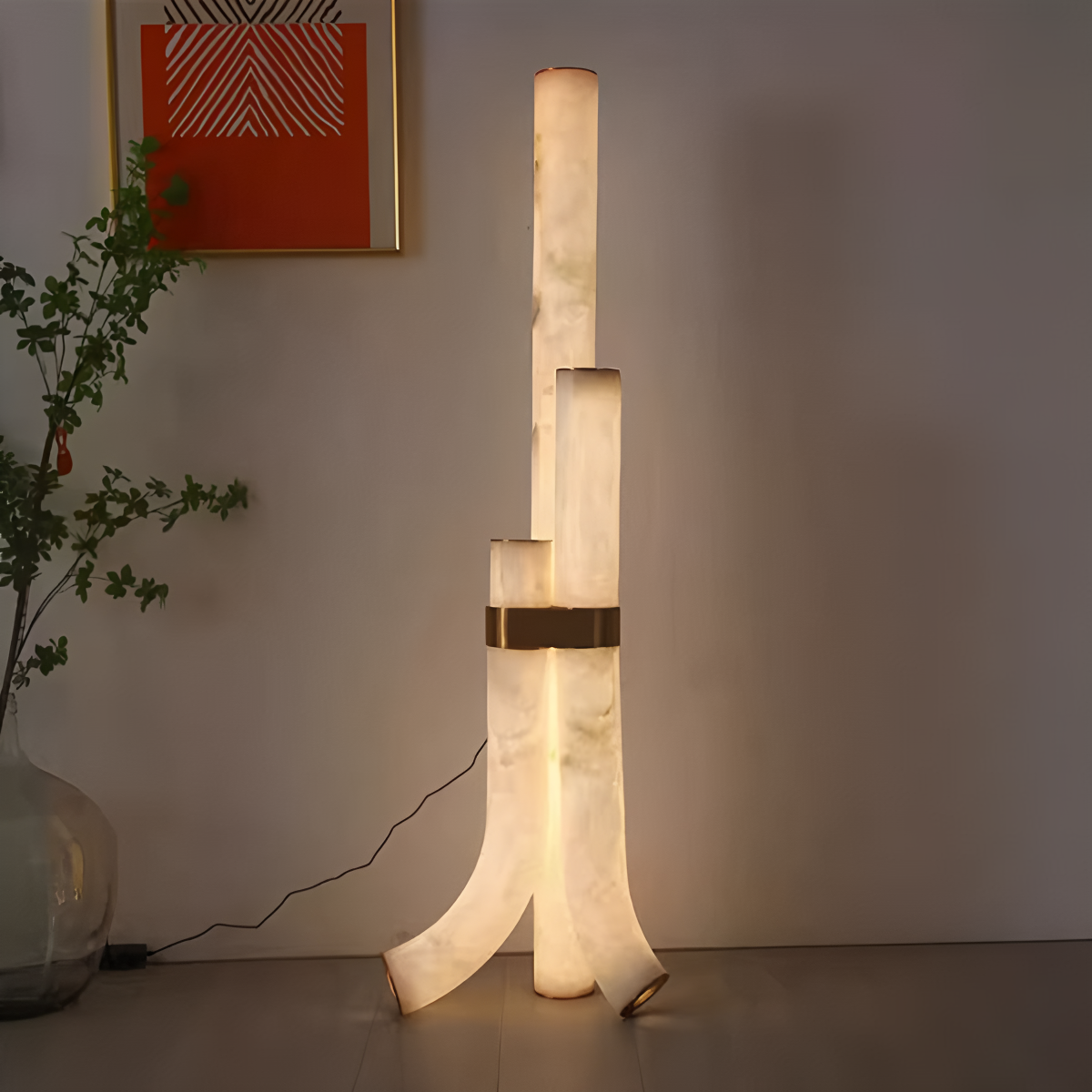 Copper & Natural Spanish Alabaster Piped Floor Lamp