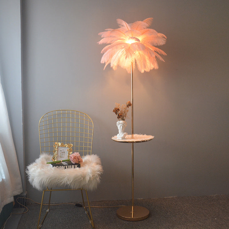 Olverai Feather Palm Tree Floor Lamp with Tray
