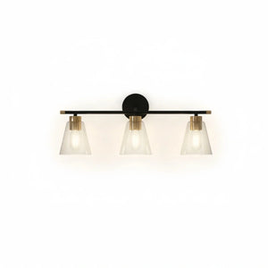 Irondale 3-Light Bathroom Vanity – Matte Black/Brushed Gold Flared Glass Shades Bathroom