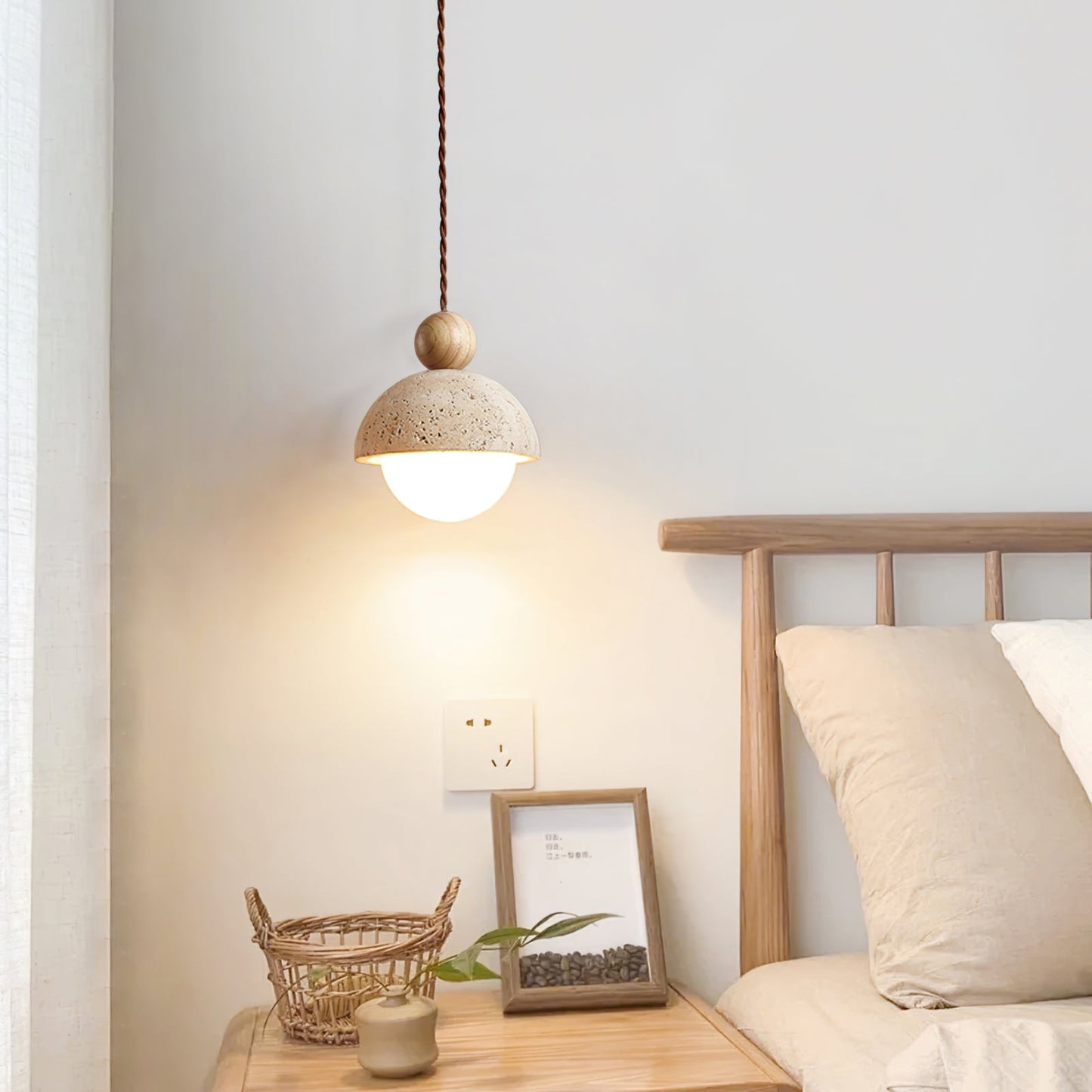 Palermo Travertine Glass Wood Pendant Light - Modern Elegant Ceiling Fixture