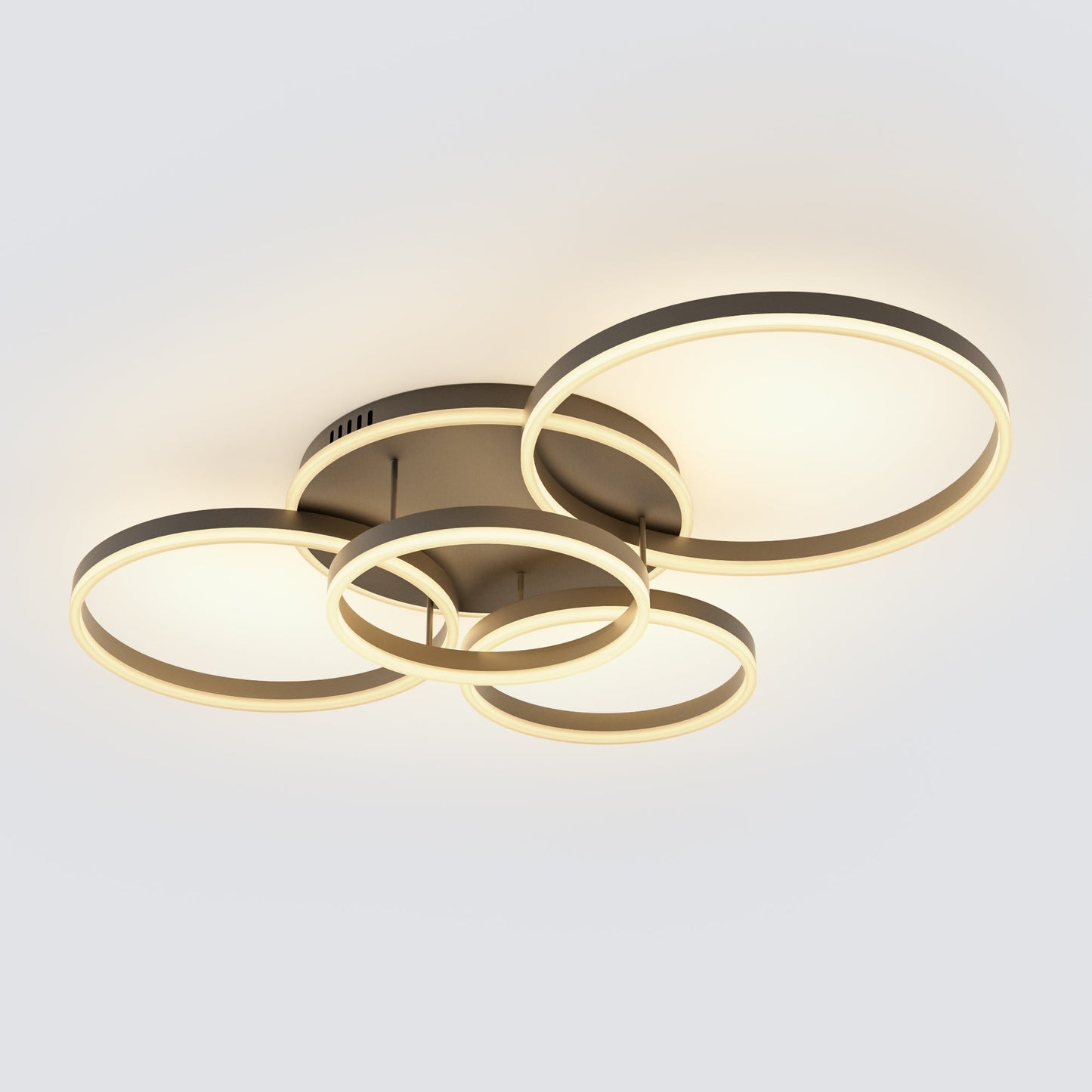 A black five-ring contemporary ceiling lights design with warm LED accents, creating a bold yet inviting ceiling feature for modern homes.