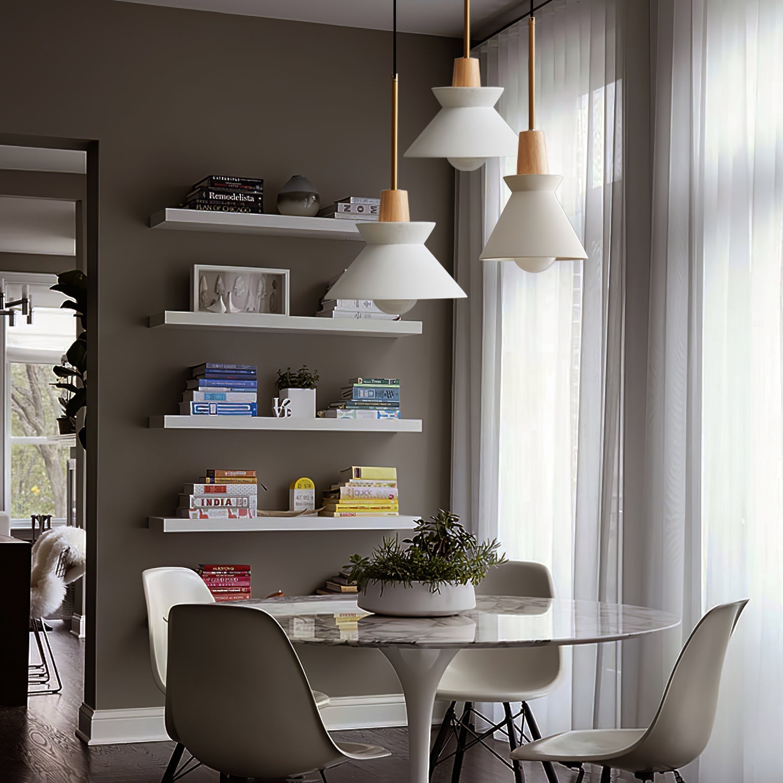 Modern Scandinavian Resin Wood Pendant Lamp, Nordic Style Ceiling Light Fixture