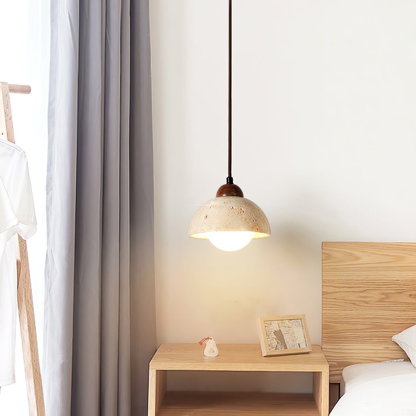 Yellow Travertine Pendant Lamp with Walnut Wood Accents for Modern Interiors