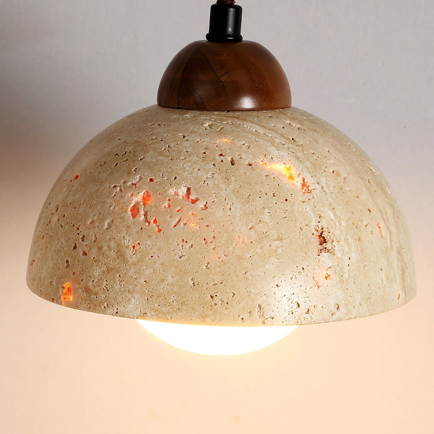 Yellow Travertine Pendant Lamp with Walnut Wood Accents for Modern Interiors