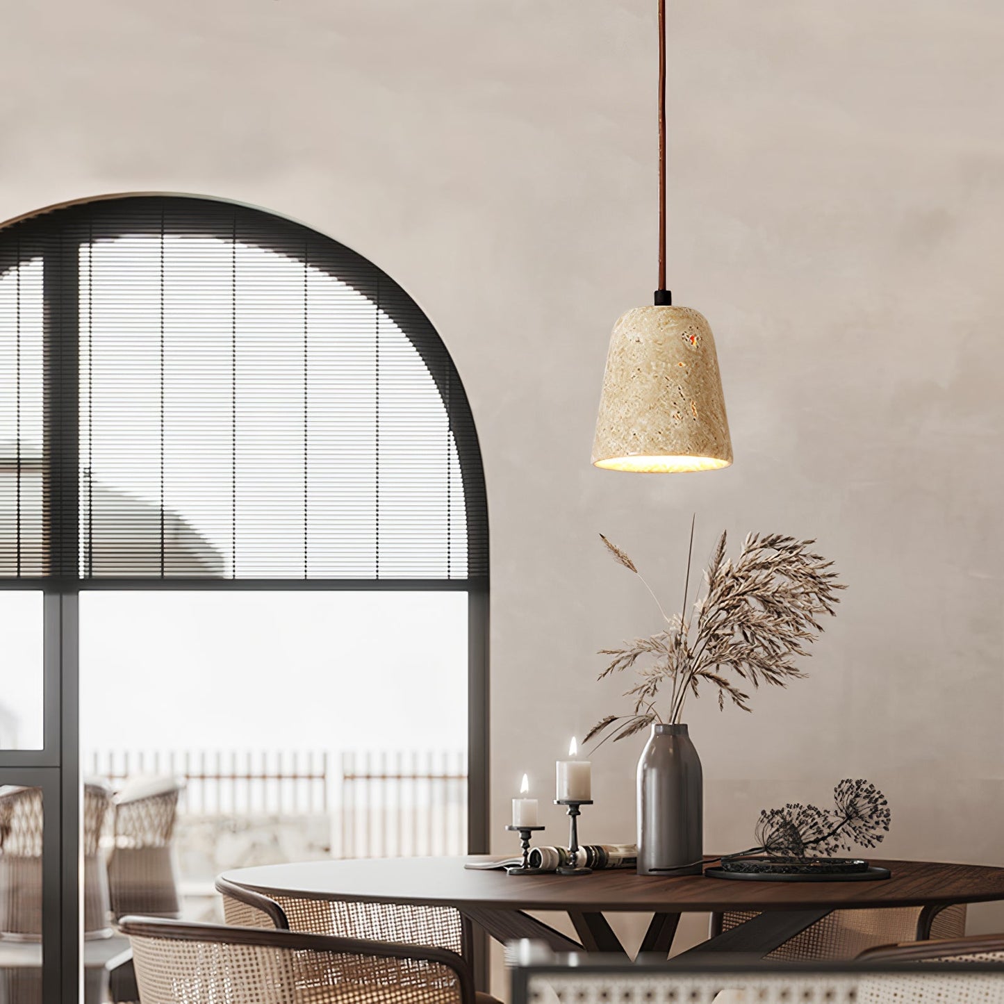 Yellow Travertine Pendant Lamp with Walnut Wood Accents for Modern Interiors