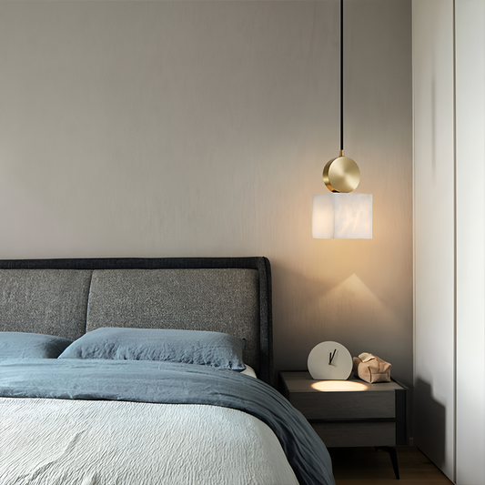 All Copper Geometric Spanish Alabaster Pendant Light