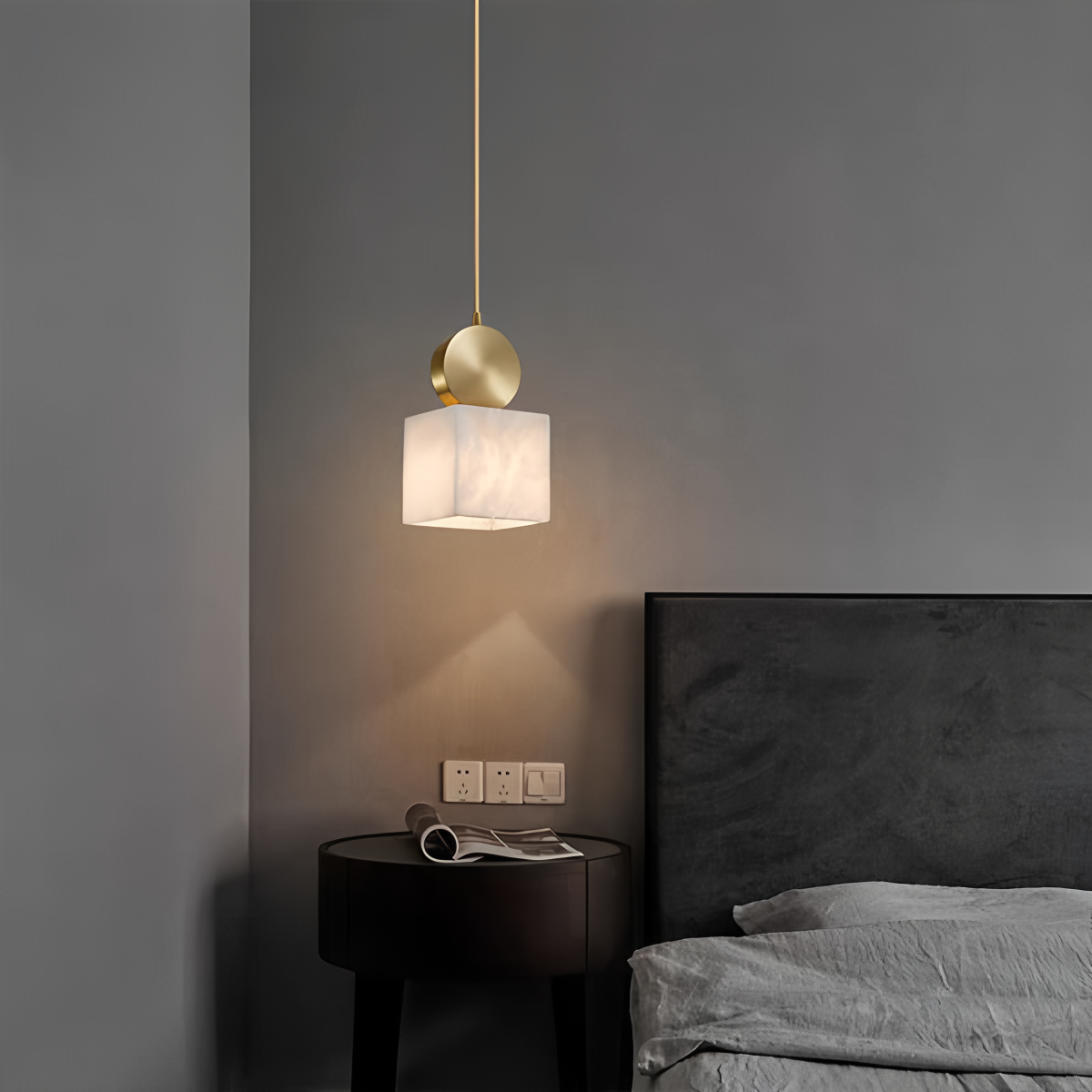 All Copper Geometric Spanish Alabaster Pendant Light