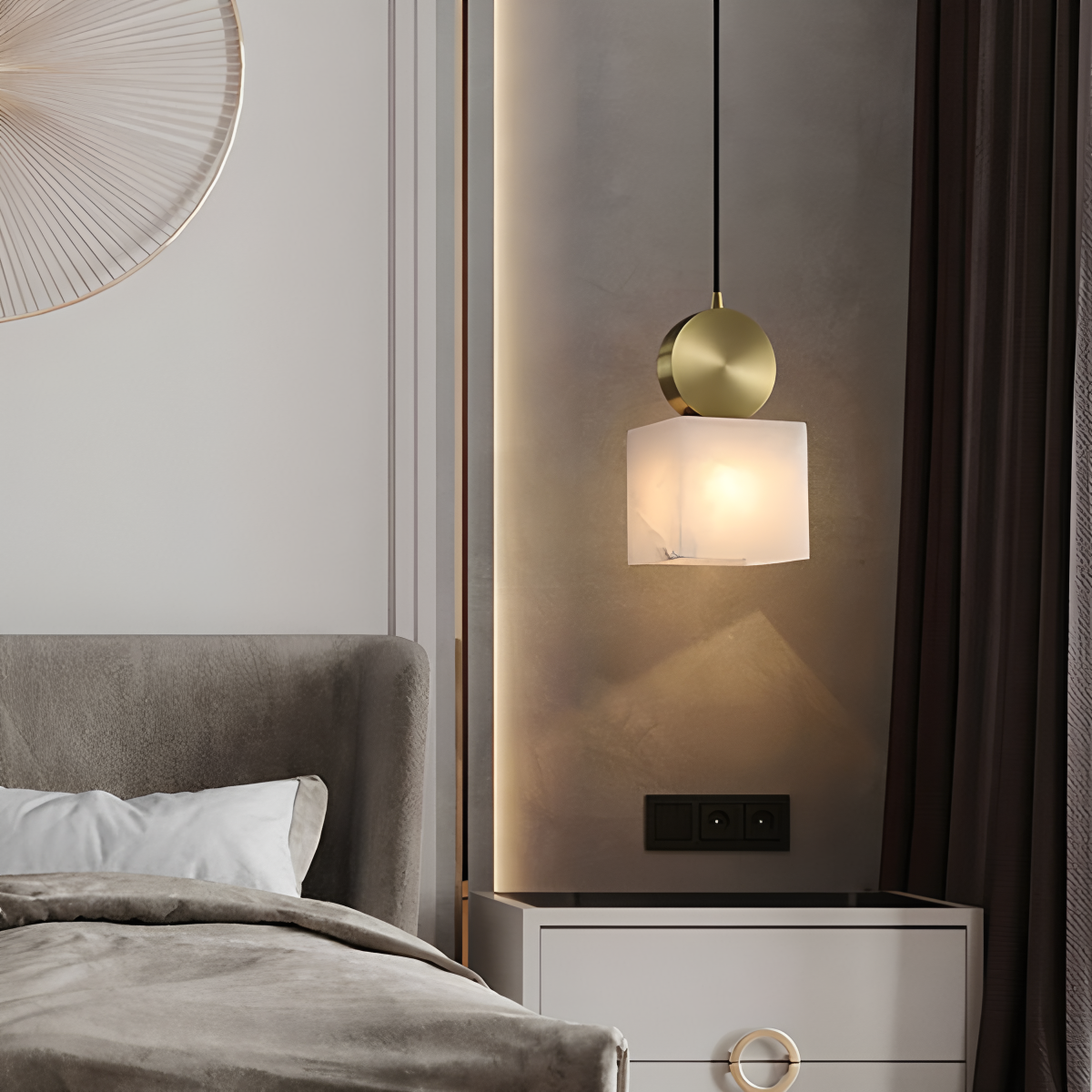 All Copper Geometric Spanish Alabaster Pendant Light