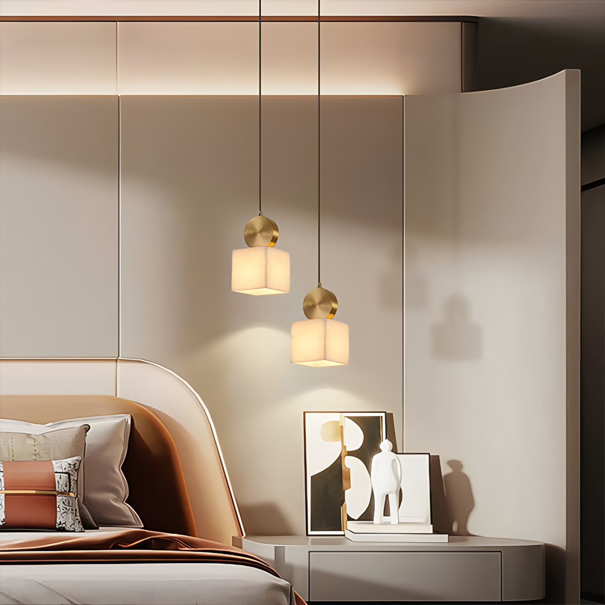 All Copper Geometric Spanish Alabaster Pendant Light