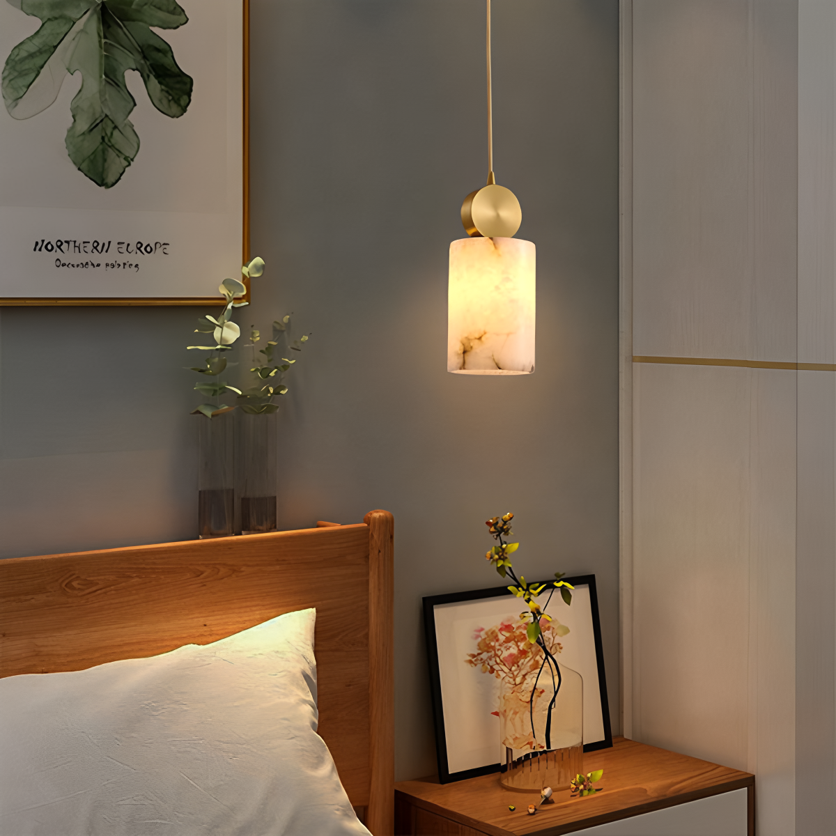 All Copper Geometric Spanish Alabaster Pendant Light