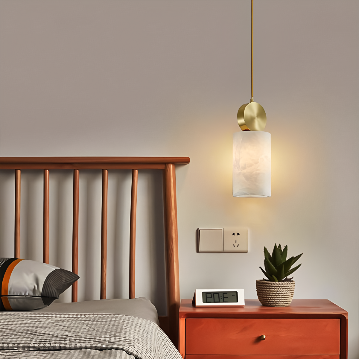 All Copper Geometric Spanish Alabaster Pendant Light