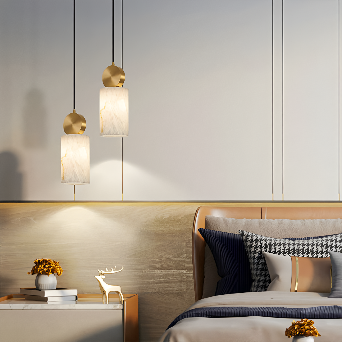 All Copper Geometric Spanish Alabaster Pendant Light