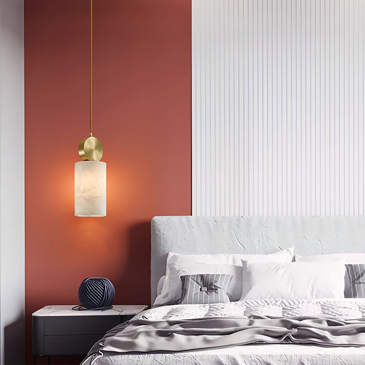 All Copper Geometric Spanish Alabaster Pendant Light