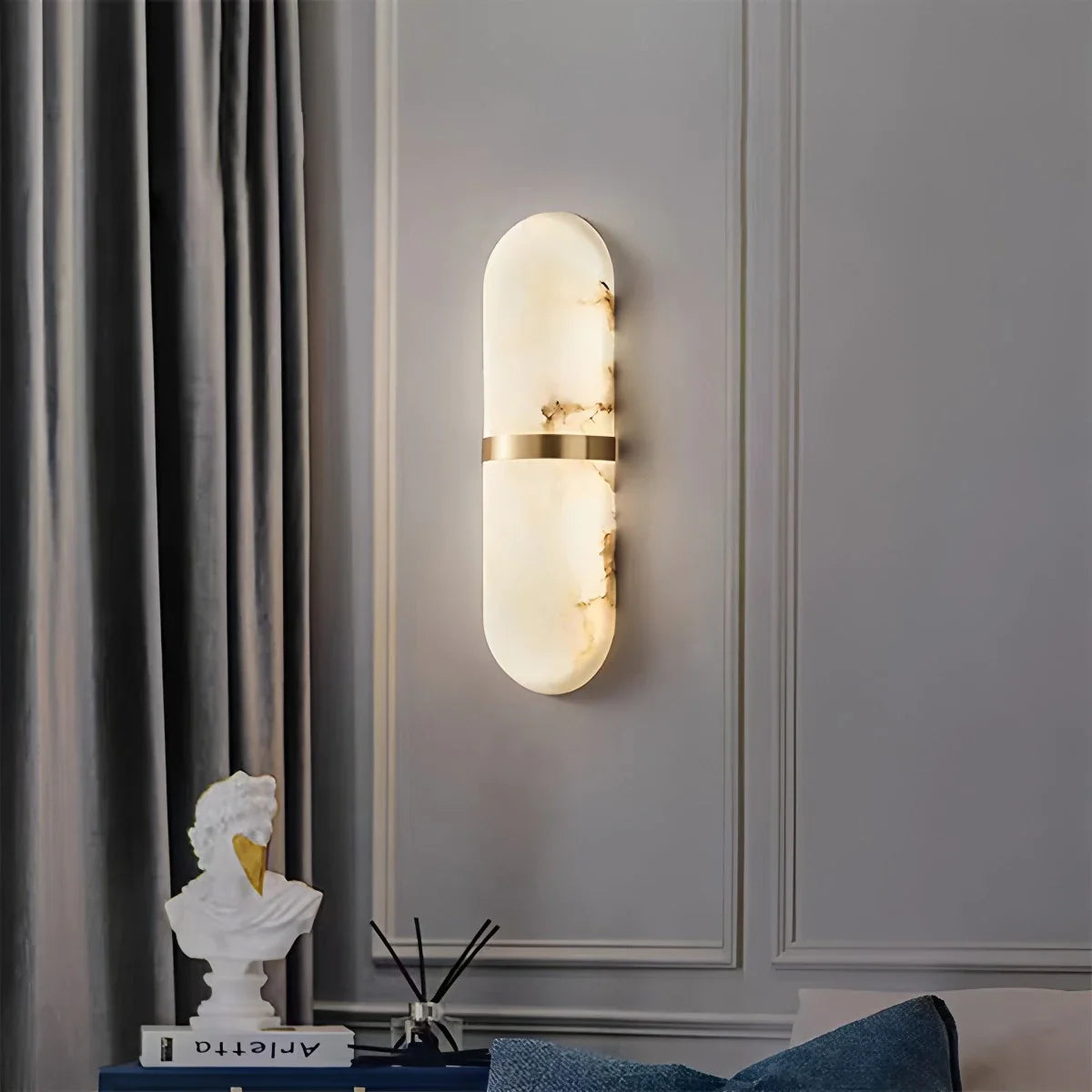 All copper natural marble wall lamp