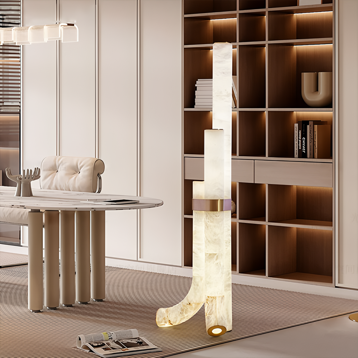 Copper & Natural Spanish Alabaster Piped Floor Lamp