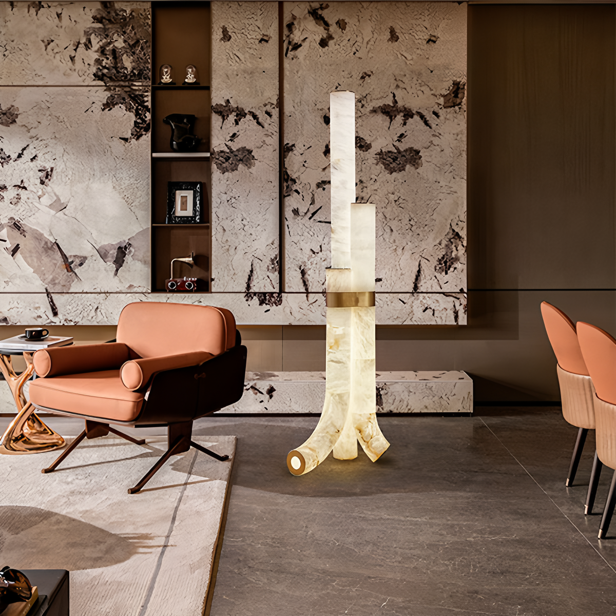 Copper & Natural Spanish Alabaster Piped Floor Lamp