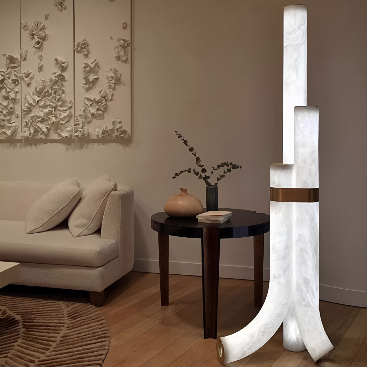 Copper & Natural Spanish Alabaster Piped Floor Lamp