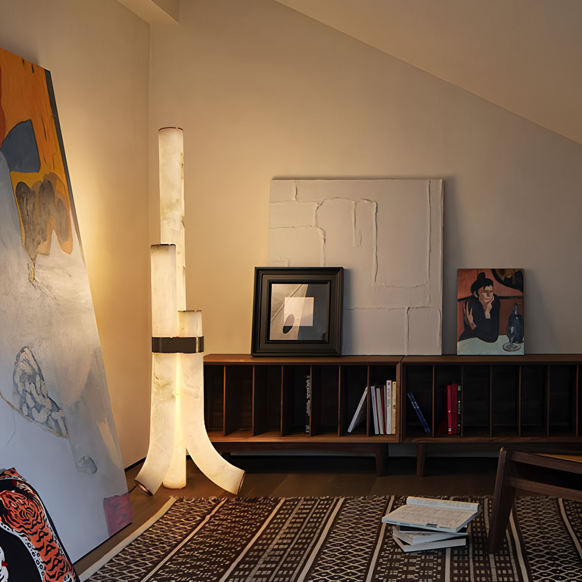 Copper & Natural Spanish Alabaster Piped Floor Lamp