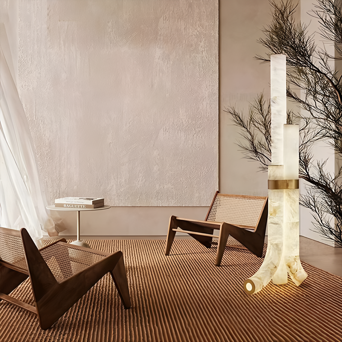 Copper & Natural Spanish Alabaster Piped Floor Lamp