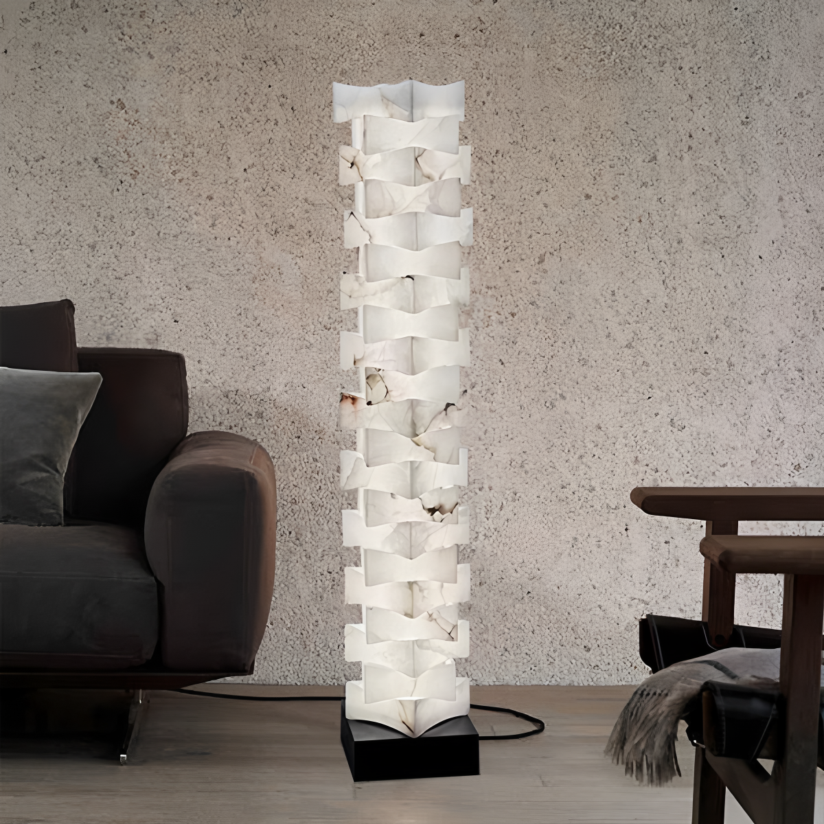Creative Stacked Spanish Alabaster Squares Floor Lamp