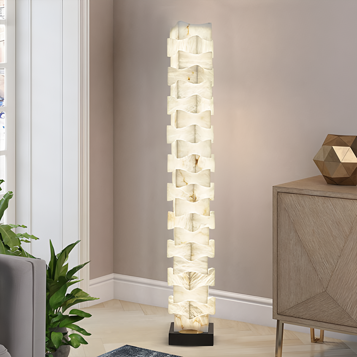 Creative Stacked Spanish Alabaster Squares Floor Lamp