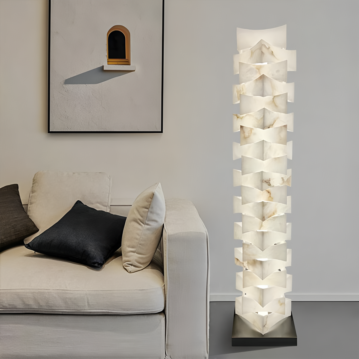 Creative Stacked Spanish Alabaster Squares Floor Lamp
