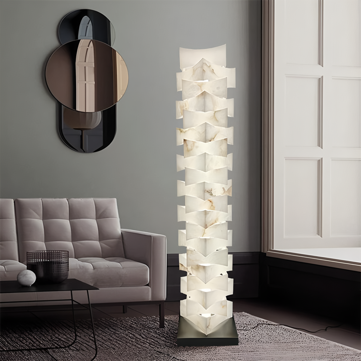Creative Stacked Spanish Alabaster Squares Floor Lamp