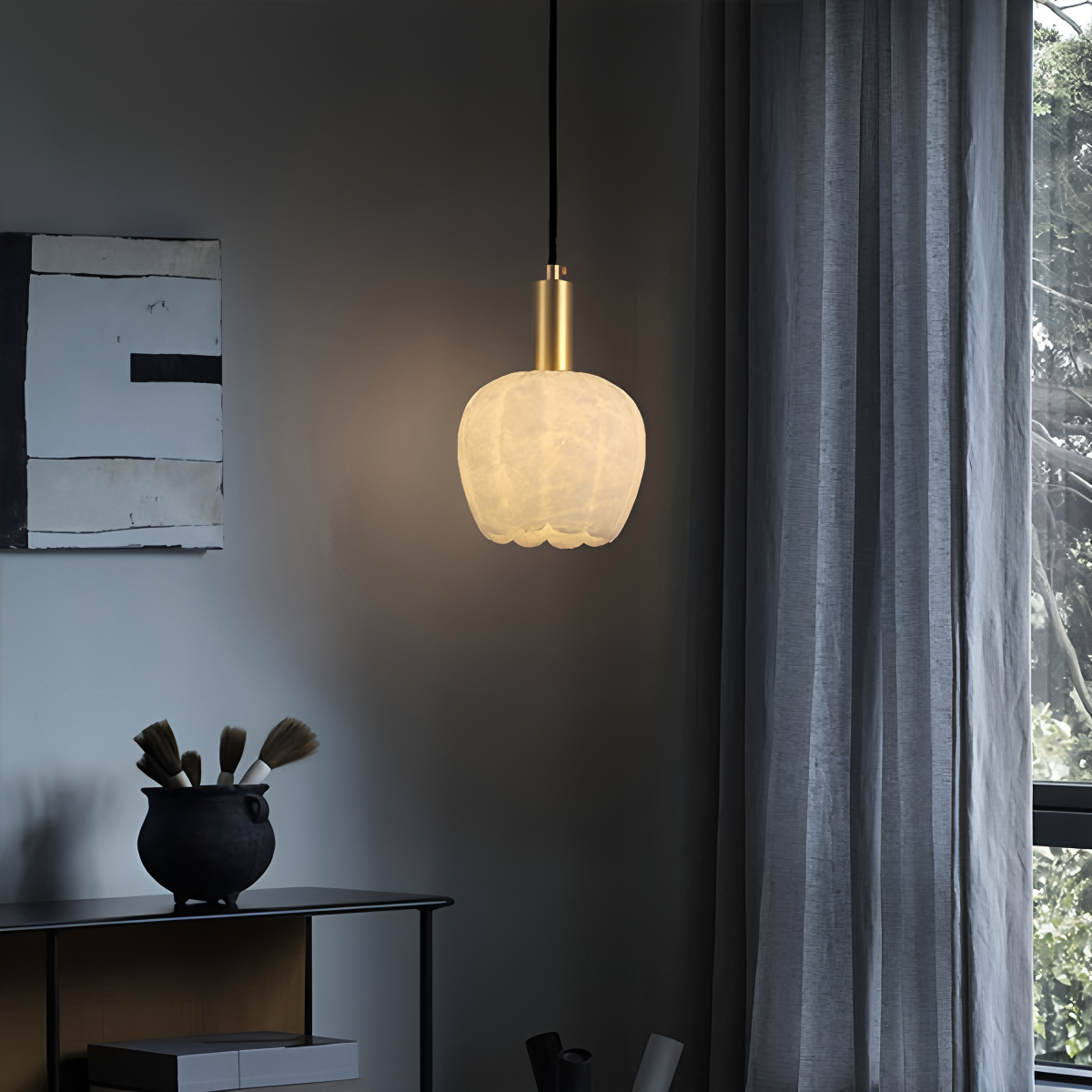 Flower Bud Shaped Spanish Alabaster Pendant Light