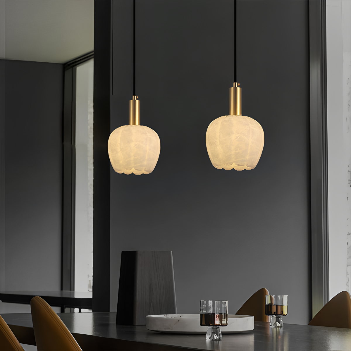 Flower Bud Shaped Spanish Alabaster Pendant Light