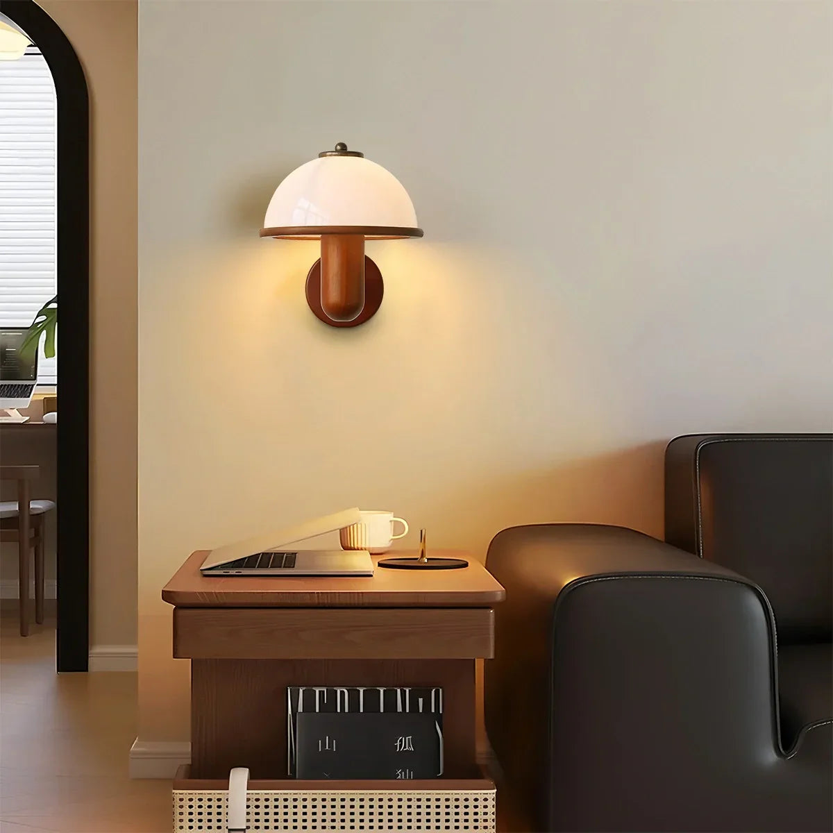 Mushroom-Shaped Wooden Wall Lamp