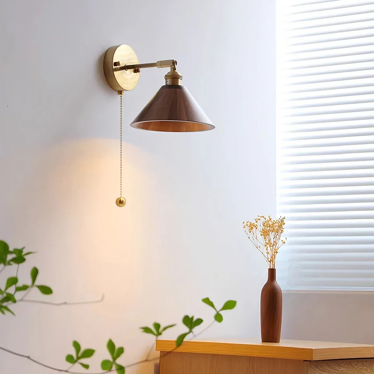 Wooden Pull-Cord Wall Lamp