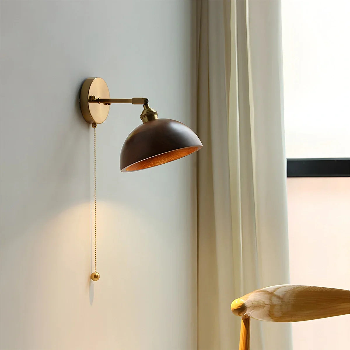 Wood Pull Chain Switch Wall Lamp