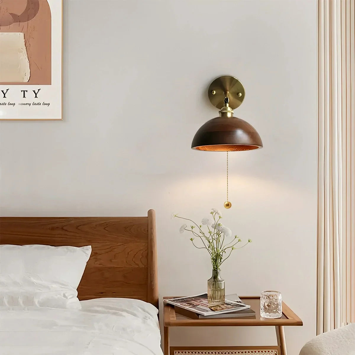 Wood Pull Chain Switch Wall Lamp