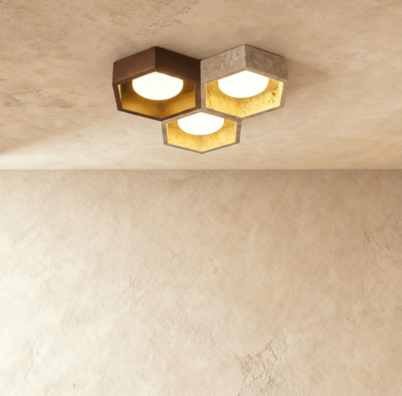 Olverai Tessara Travertine & Walnut Ceiling Light