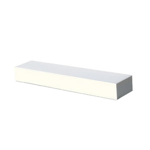 Long rectangular LED downlight fixture with white finish on neutral background.