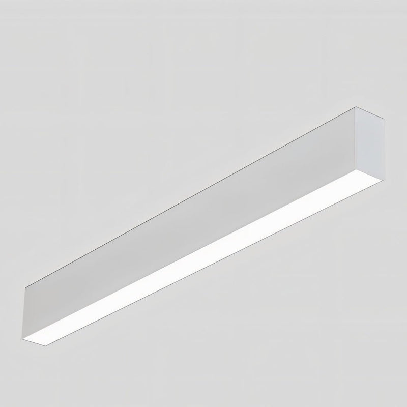 Linear recessed downlight fixture with white finish mounted on gray ceiling.