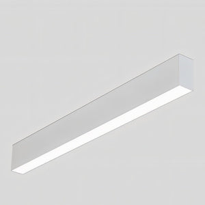 Linear recessed downlight fixture with white finish mounted on gray ceiling.