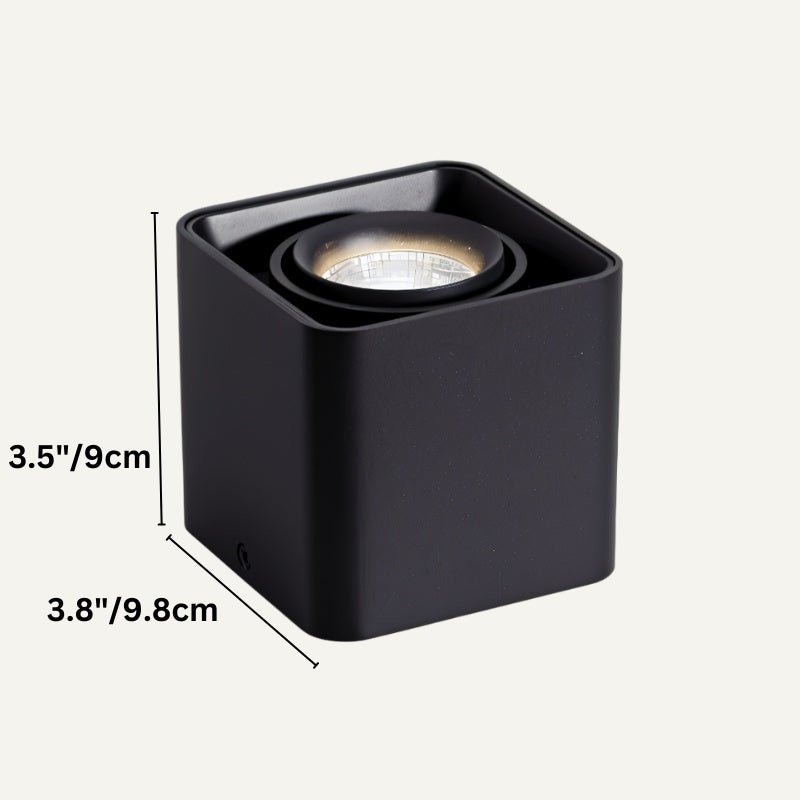 Black cubic downlight fixture with recessed LED bulb, shown against neutral background.