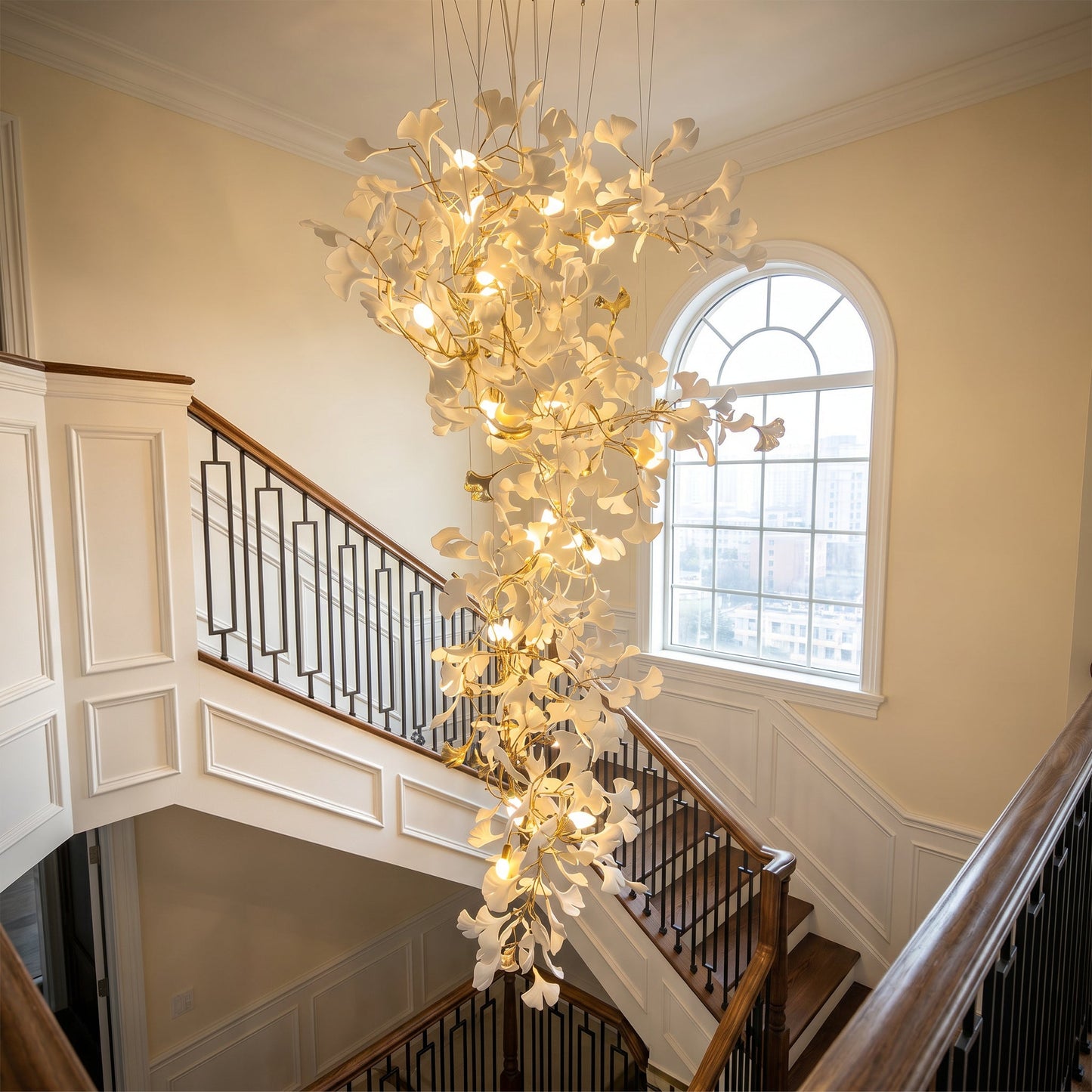 Olverai Ginkgo Long Cascading Foyer Chandelier