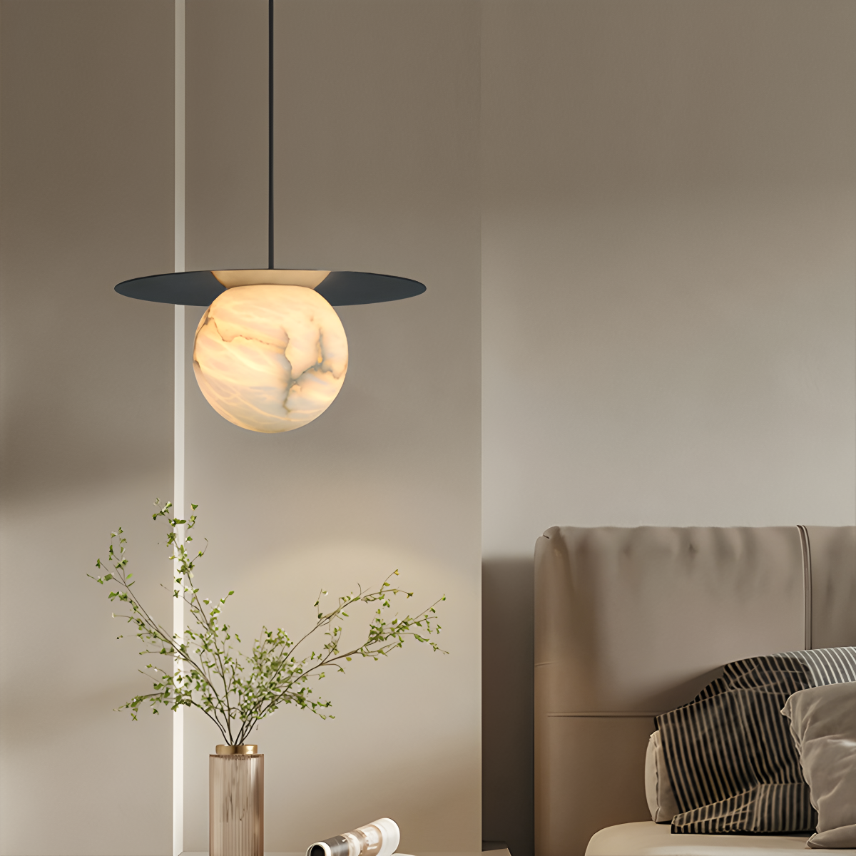 luxury spherical natural onyx pendant light