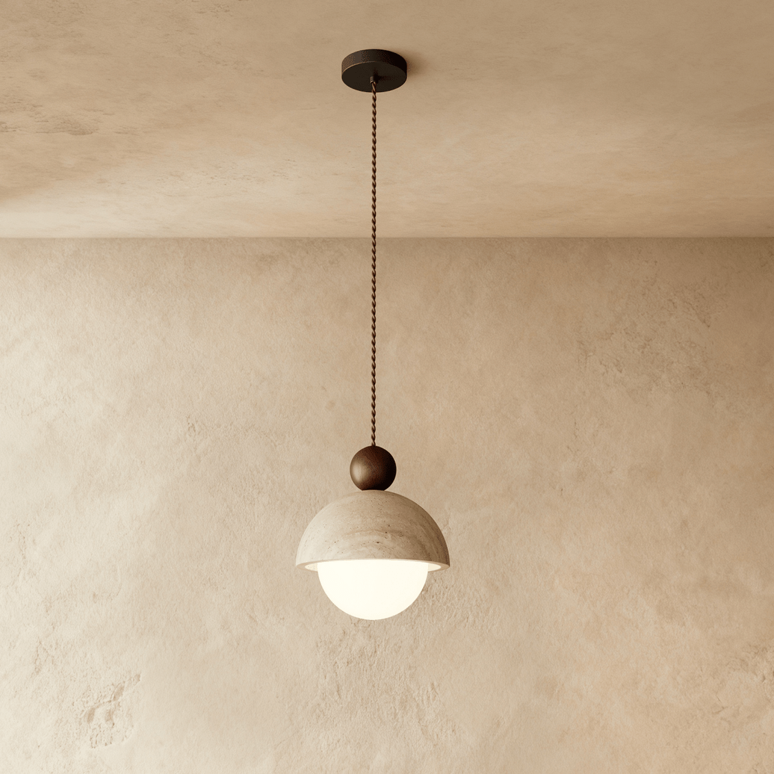 Olverai Nerava Travertine & Walnut Pendant Light