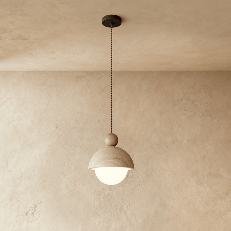Olverai Nerava Travertine & Walnut Pendant Light
