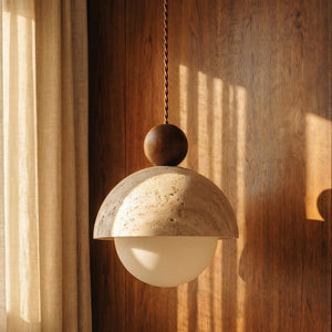 Olverai Nerava Travertine & Walnut Pendant Light