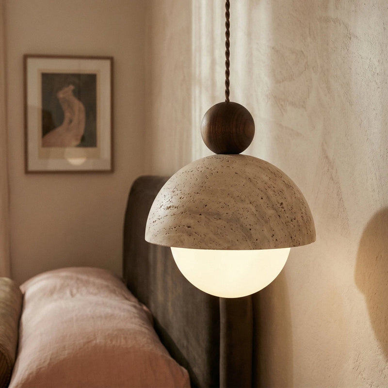 Olverai Nerava Travertine & Walnut Pendant Light