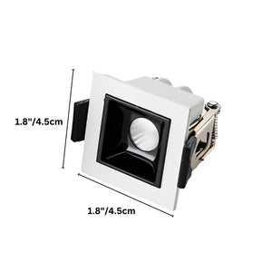 Small square white and black recessed downlight fixture with adjustable trim ring, shown against white background.