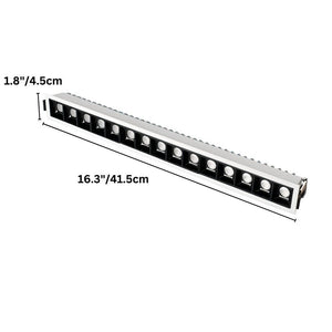 Linear LED downlight fixture in brushed aluminum and black, 16.3 inches long with recessed lighting.