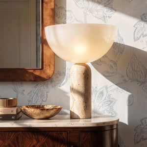 Olverai Lunara Travertine & Glass Table Lamp